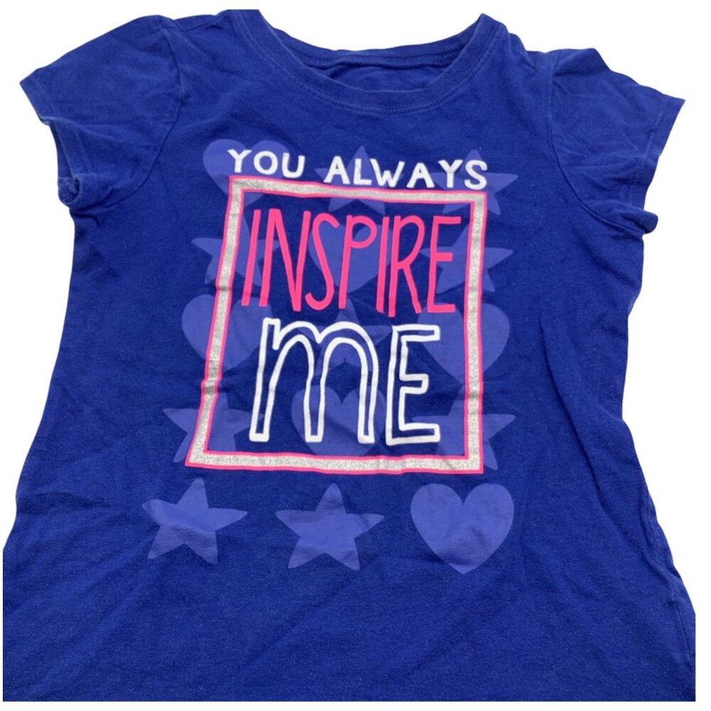 The Children's Place Girls Blue Graphic T-Shirt Tops Crew Neck Cotton Size S 5/6 - Picture 6 of 6